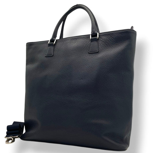 美品 ブルックスブラザーズ Brooks Brothers トートバッグ グレインレザー ビジネストート ネイビー 紺 シルバー金具 牛革 2way 大容量 A4収納 イタリア製 レディース メンズ ビジネスバッグ s12