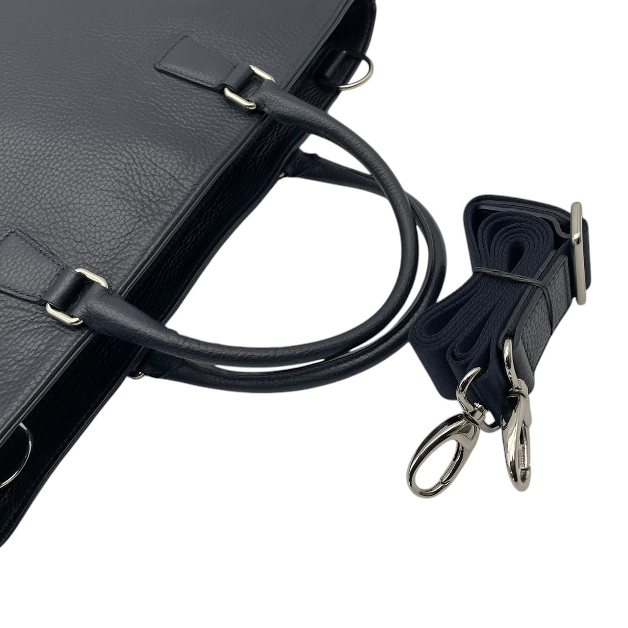 美品 ブルックスブラザーズ Brooks Brothers トートバッグ グレインレザー ビジネストート ネイビー 紺 シルバー金具 牛革 2way 大容量 A4収納 イタリア製 レディース メンズ ビジネスバッグ s12