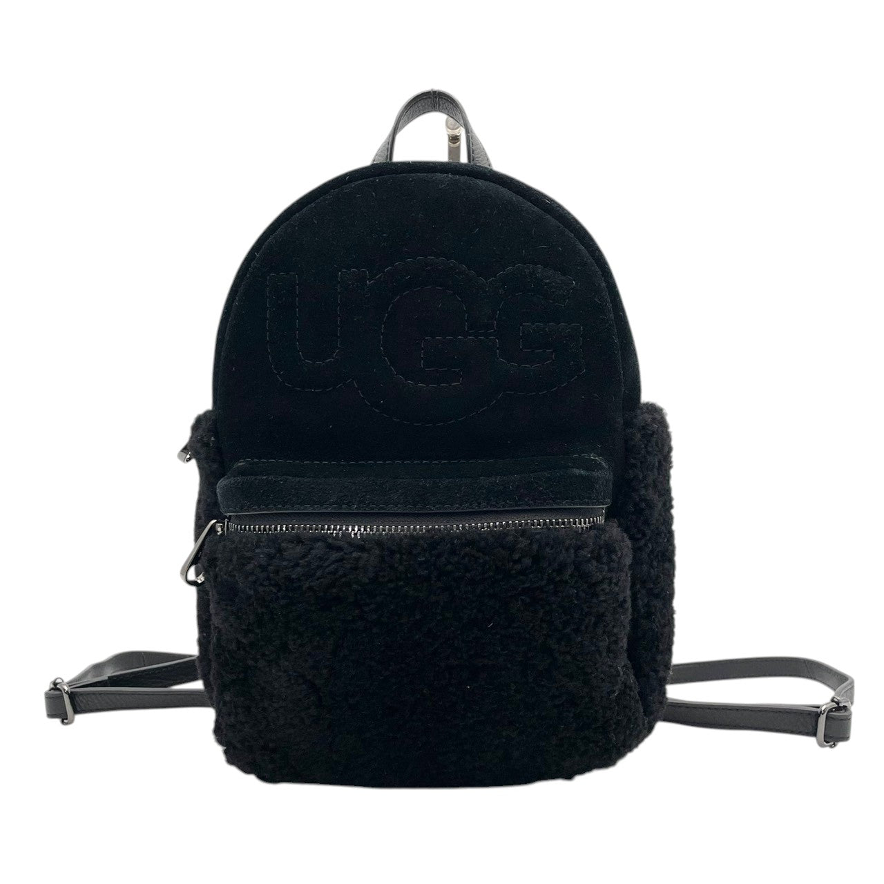 美品 UGG アグ Dannie II ダニー ミニリュック デイパック シェルパ スエード ロゴ刺繍 ブラック 黒 レディース 小さめ 軽量 カジュアル デイリー 旅行 冬 ボアバッグ ふわふわ もこもこ s12