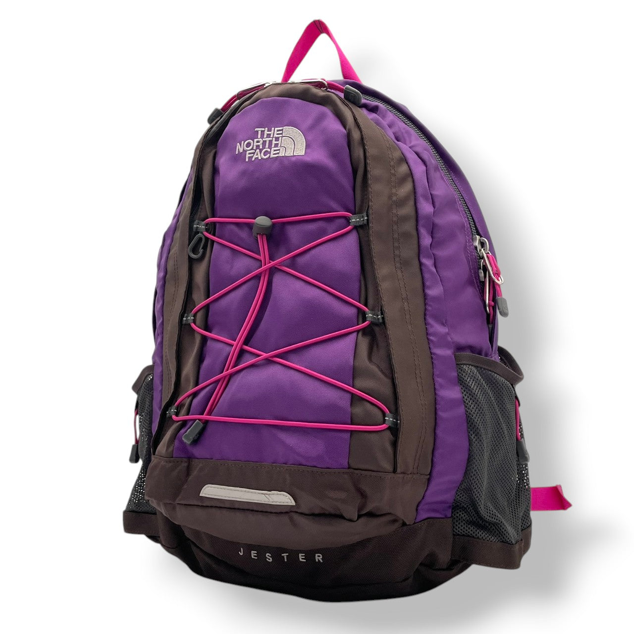 美品 THE NORTH FACE ノースフェイス 大型リュック デイパック ナイロン パープル×ブラウン レディース 大容量 アウトドア 登山 トレッキング 通学 旅行 チェストベルト 腰ベルト付き カジュアル ビンテージ s7