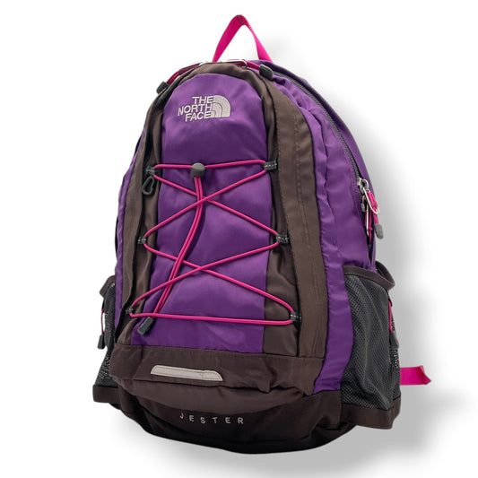 美品 THE NORTH FACE ノースフェイス 大型リュック デイパック ナイロン パープル×ブラウン レディース 大容量 アウトドア 登山 トレッキング 通学 旅行 チェストベルト 腰ベルト付き カジュアル ビンテージ s7