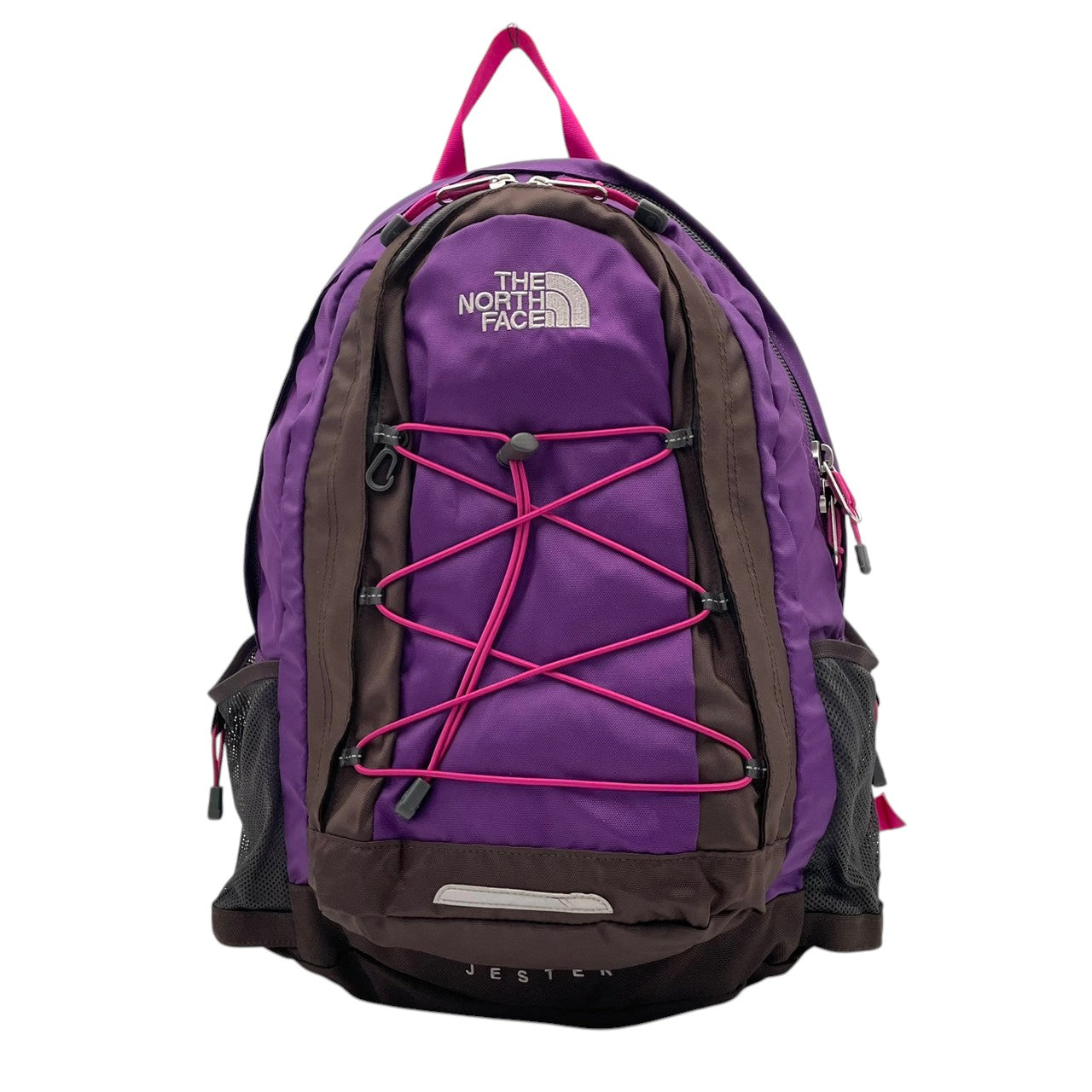 美品 THE NORTH FACE ノースフェイス 大型リュック デイパック ナイロン パープル×ブラウン レディース 大容量 アウトドア 登山 トレッキング 通学 旅行 チェストベルト 腰ベルト付き カジュアル ビンテージ s7