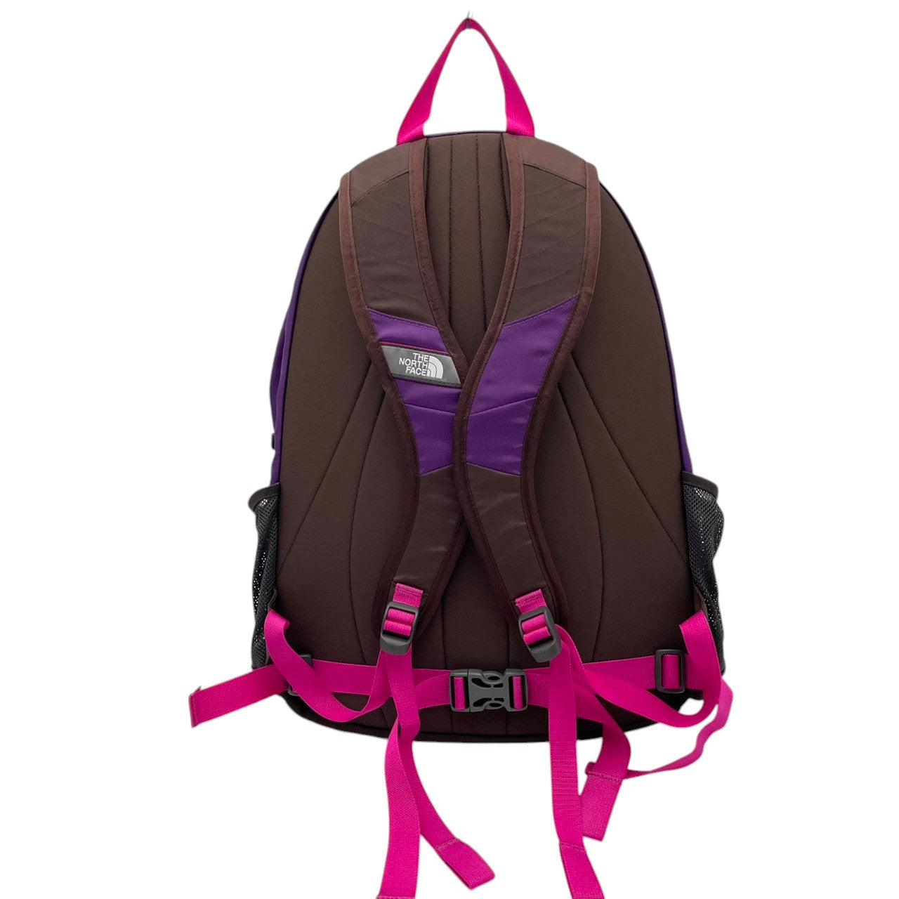 美品 THE NORTH FACE ノースフェイス 大型リュック デイパック ナイロン パープル×ブラウン レディース 大容量 アウトドア 登山 トレッキング 通学 旅行 チェストベルト 腰ベルト付き カジュアル ビンテージ s7