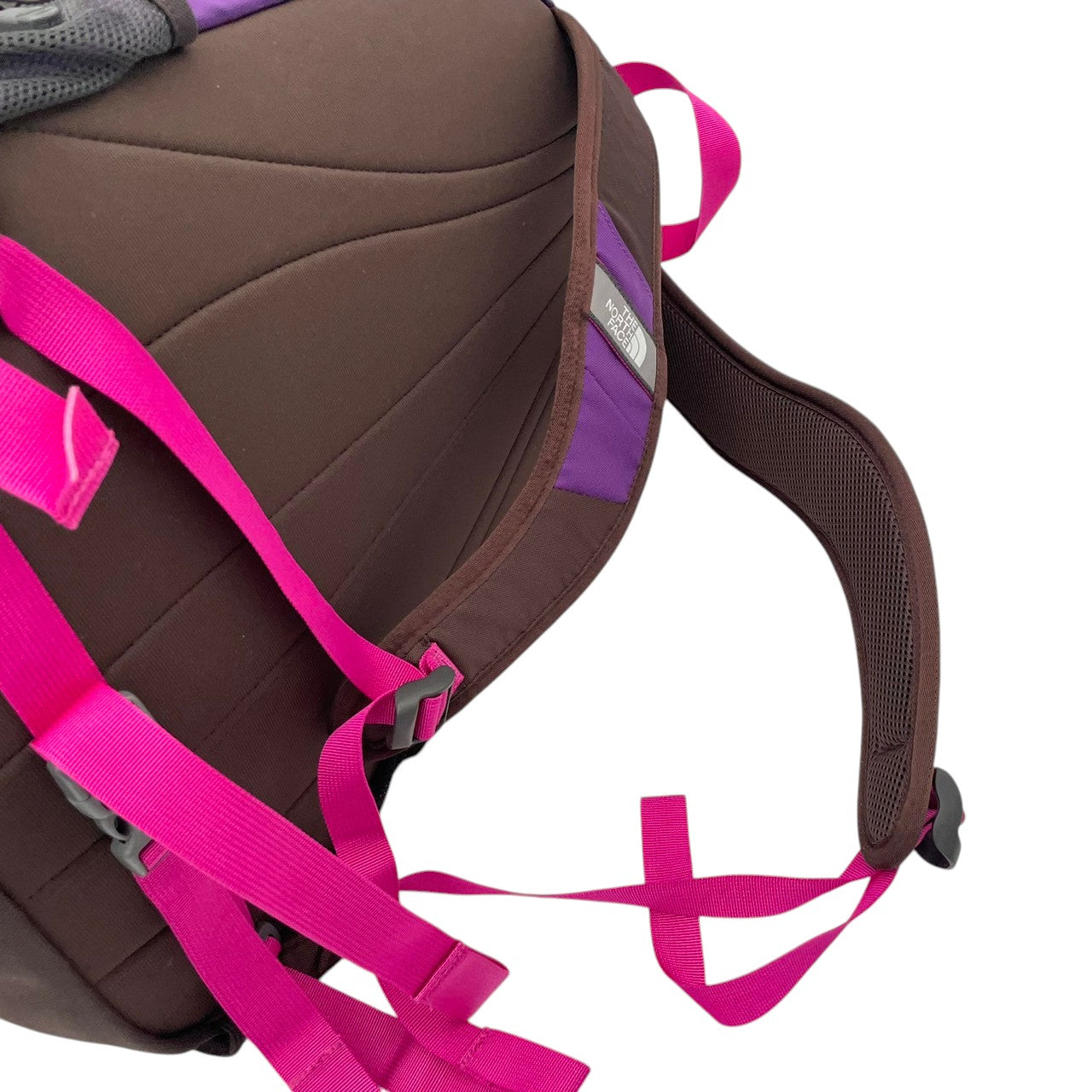 美品 THE NORTH FACE ノースフェイス 大型リュック デイパック ナイロン パープル×ブラウン レディース 大容量 アウトドア 登山 トレッキング 通学 旅行 チェストベルト 腰ベルト付き カジュアル ビンテージ s7