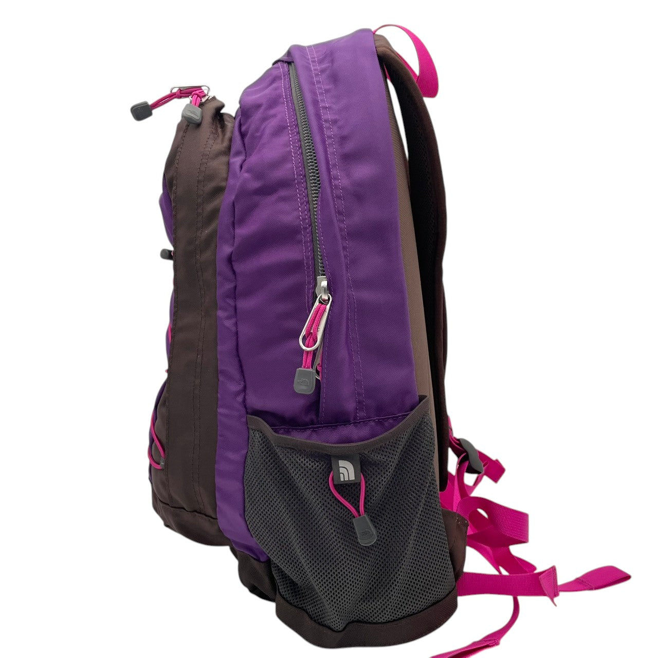美品 THE NORTH FACE ノースフェイス 大型リュック デイパック ナイロン パープル×ブラウン レディース 大容量 アウトドア 登山 トレッキング 通学 旅行 チェストベルト 腰ベルト付き カジュアル ビンテージ s7