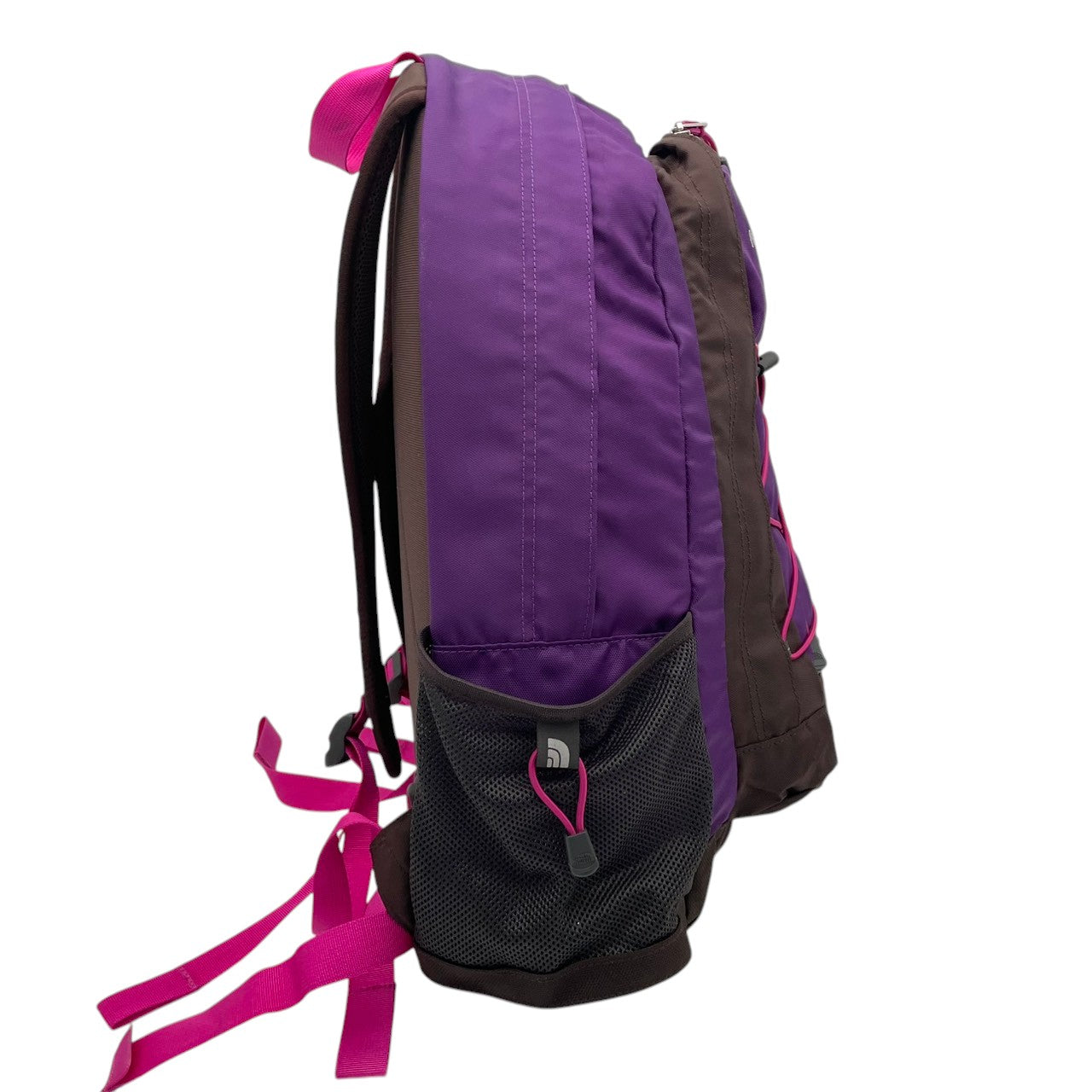 美品 THE NORTH FACE ノースフェイス 大型リュック デイパック ナイロン パープル×ブラウン レディース 大容量 アウトドア 登山 トレッキング 通学 旅行 チェストベルト 腰ベルト付き カジュアル ビンテージ s7