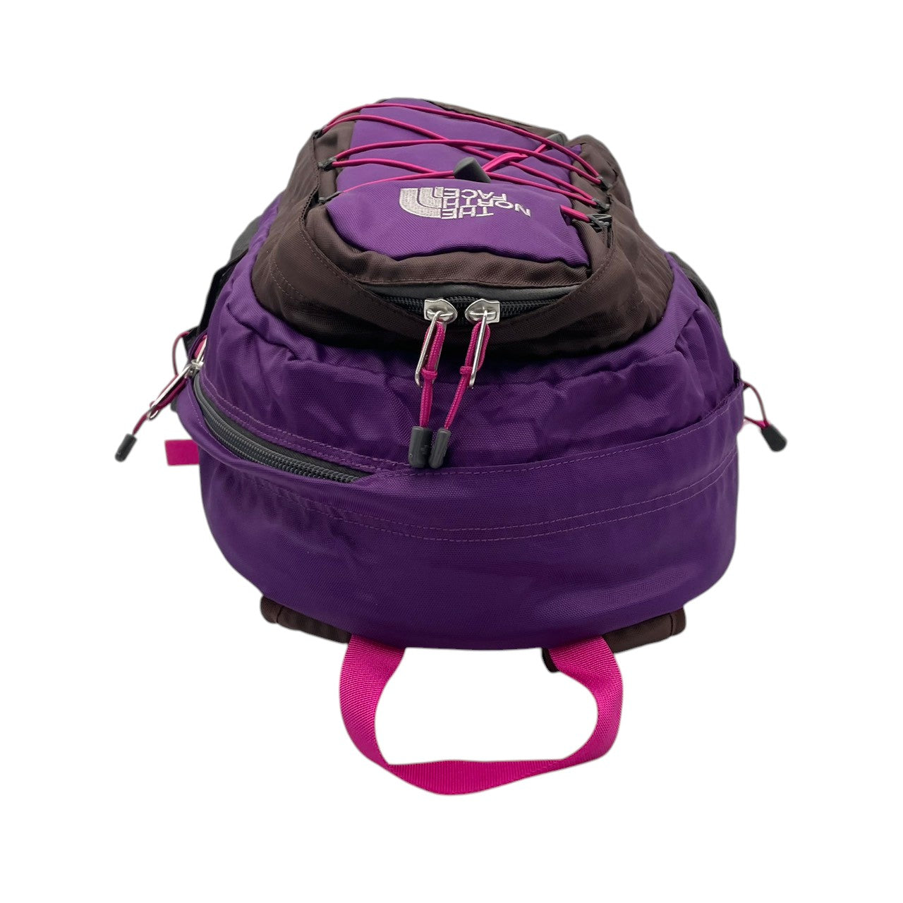 美品 THE NORTH FACE ノースフェイス 大型リュック デイパック ナイロン パープル×ブラウン レディース 大容量 アウトドア 登山 トレッキング 通学 旅行 チェストベルト 腰ベルト付き カジュアル ビンテージ s7