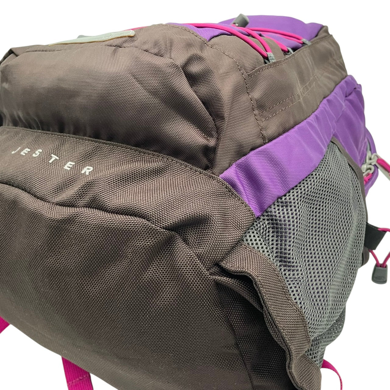 美品 THE NORTH FACE ノースフェイス 大型リュック デイパック ナイロン パープル×ブラウン レディース 大容量 アウトドア 登山 トレッキング 通学 旅行 チェストベルト 腰ベルト付き カジュアル ビンテージ s7