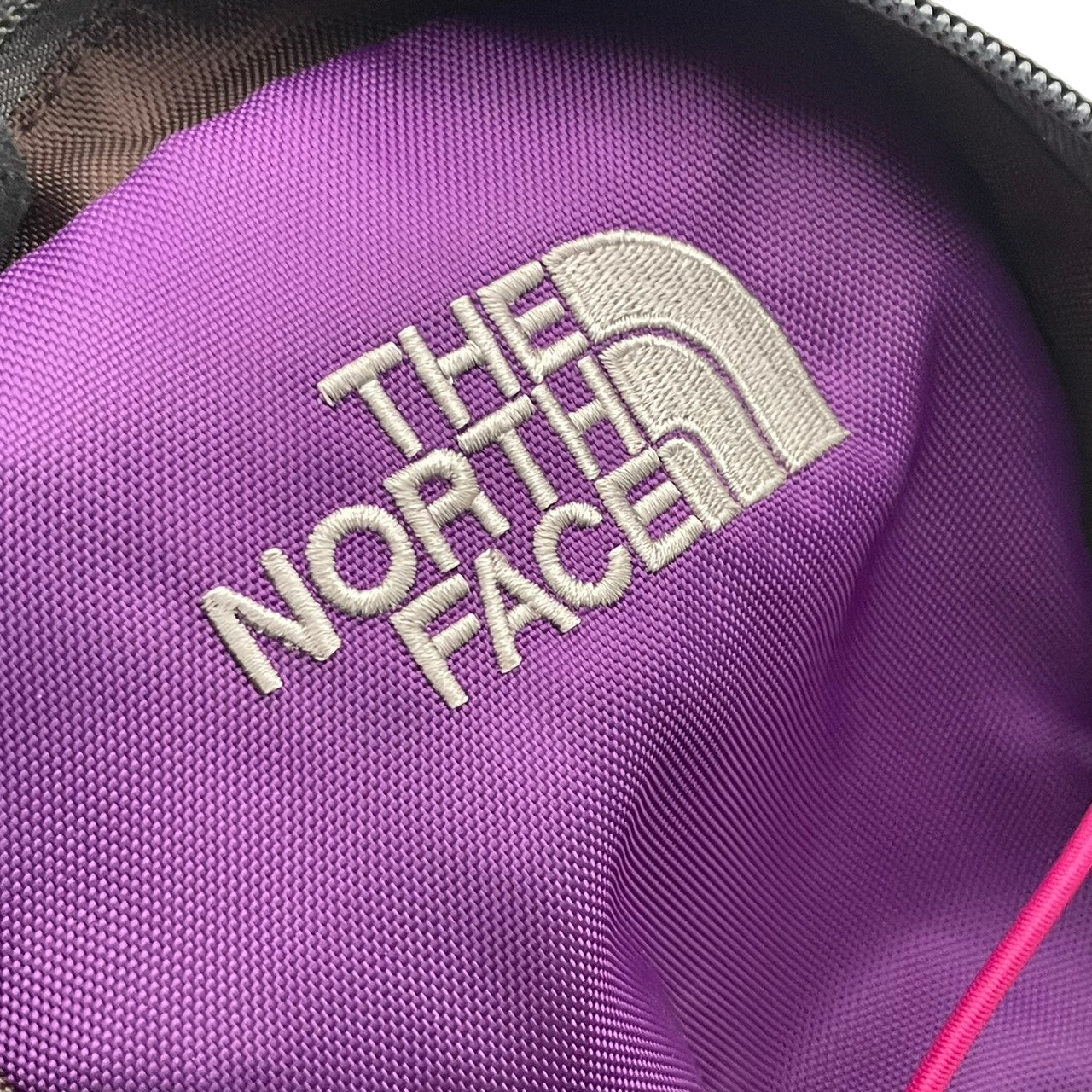 美品 THE NORTH FACE ノースフェイス 大型リュック デイパック ナイロン パープル×ブラウン レディース 大容量 アウトドア 登山 トレッキング 通学 旅行 チェストベルト 腰ベルト付き カジュアル ビンテージ s7
