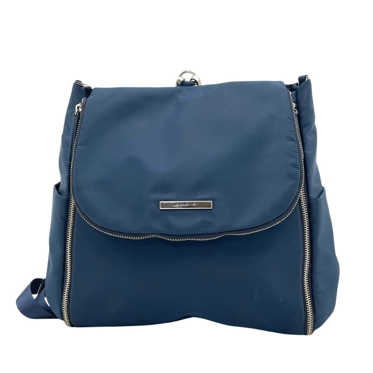 美品 agnes b. アニエスベー VOYAGE ショルダーバッグ 2way ナイロン ネイビー ブルー レディース 軽量 シルバー金具 フラップ サイドジップ 上品 デイリー 通勤 お出かけ フランス フェミニン s18
