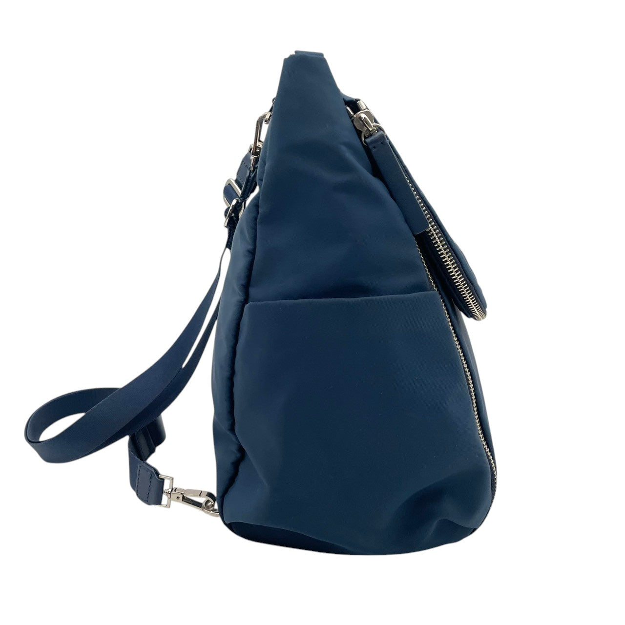 美品 agnes b. アニエスベー VOYAGE ショルダーバッグ 2way ナイロン ネイビー ブルー レディース 軽量 シルバー金具 フラップ サイドジップ 上品 デイリー 通勤 お出かけ フランス フェミニン s18