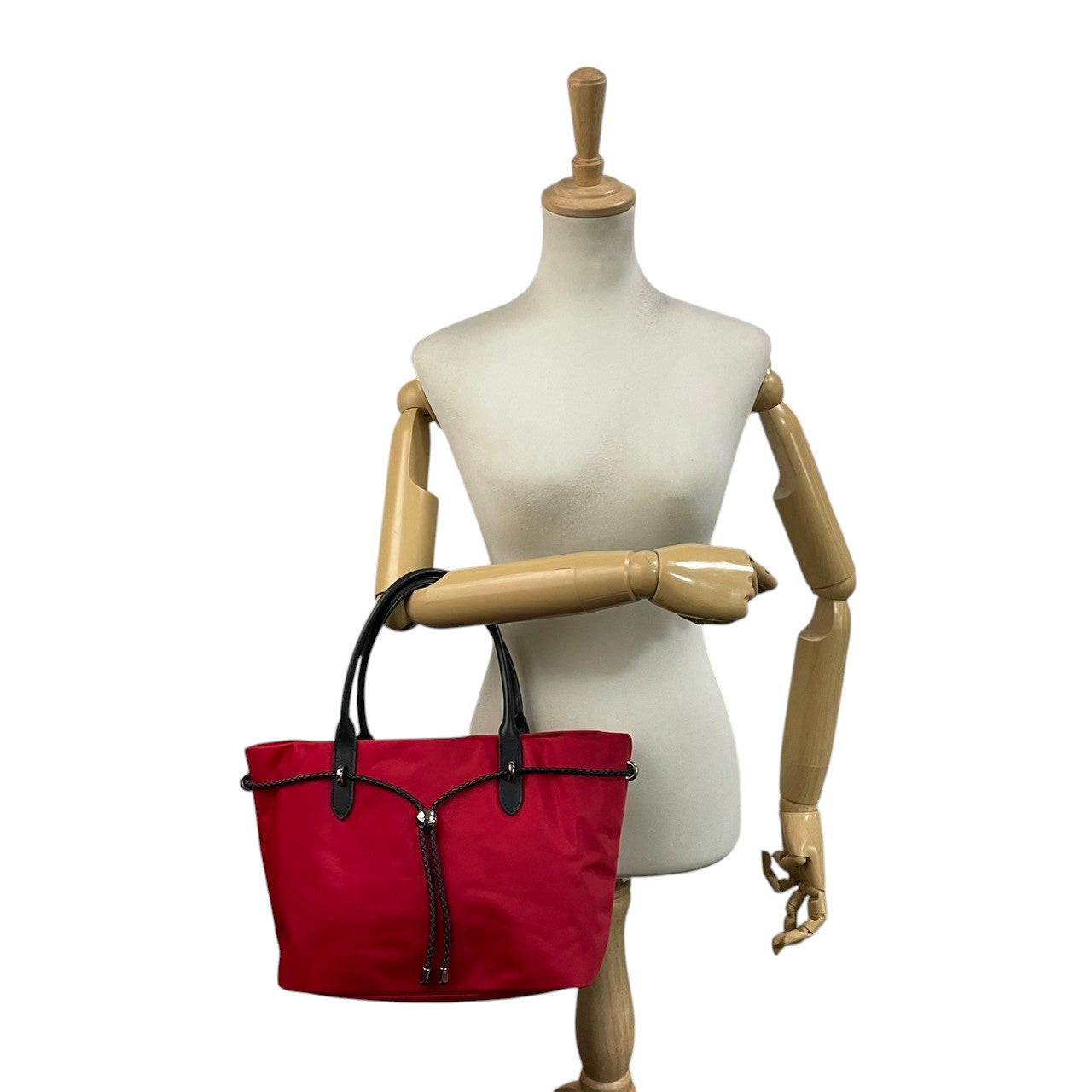 美品 agnes b. アニエスベー VOYAGE トートバッグ ナイロン×レザー レッド 赤 レディース 編み込みコード シルバー金具 上品 軽量 デイリー 通勤 お出かけ フランス フェミニン エレガント s18
