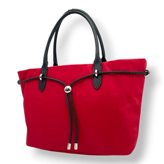 美品 agnes b. アニエスベー VOYAGE トートバッグ ナイロン×レザー レッド 赤 レディース 編み込みコード シルバー金具 上品 軽量 デイリー 通勤 お出かけ フランス フェミニン エレガント s18
