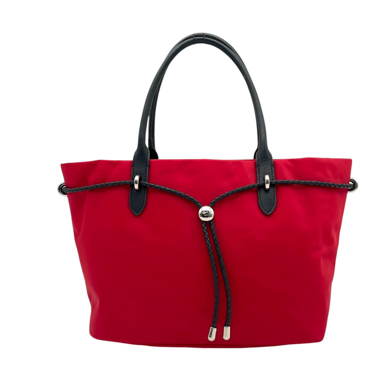 美品 agnes b. アニエスベー VOYAGE トートバッグ ナイロン×レザー レッド 赤 レディース 編み込みコード シルバー金具 上品 軽量 デイリー 通勤 お出かけ フランス フェミニン エレガント s18