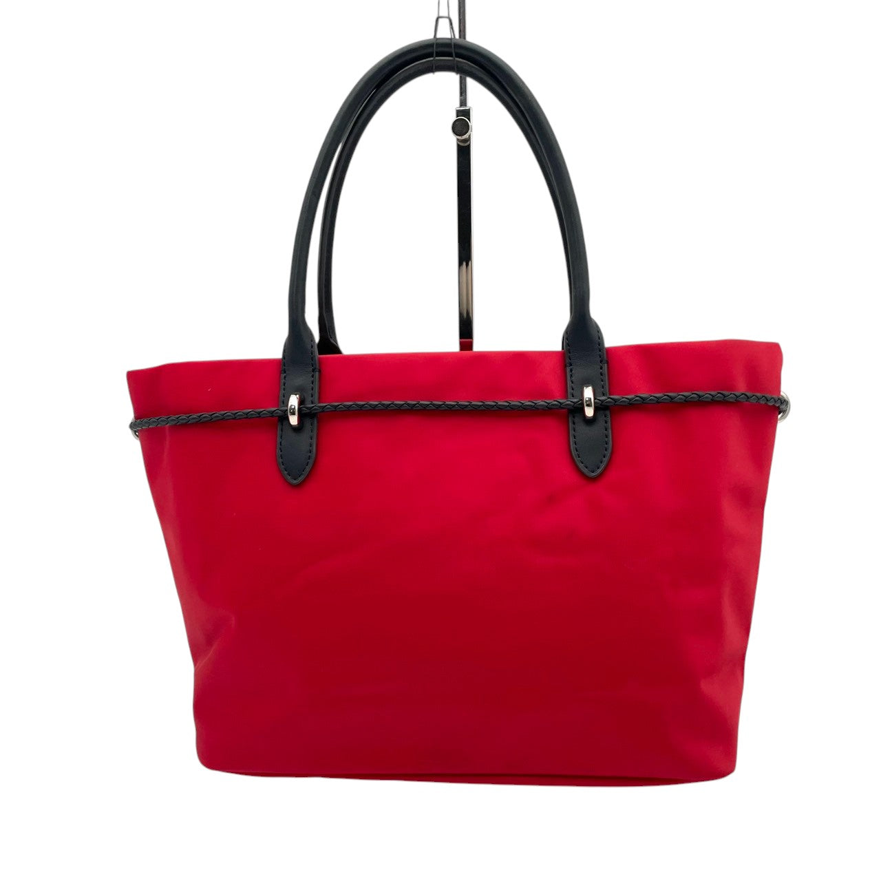 美品 agnes b. アニエスベー VOYAGE トートバッグ ナイロン×レザー レッド 赤 レディース 編み込みコード シルバー金具 上品 軽量 デイリー 通勤 お出かけ フランス フェミニン エレガント s18