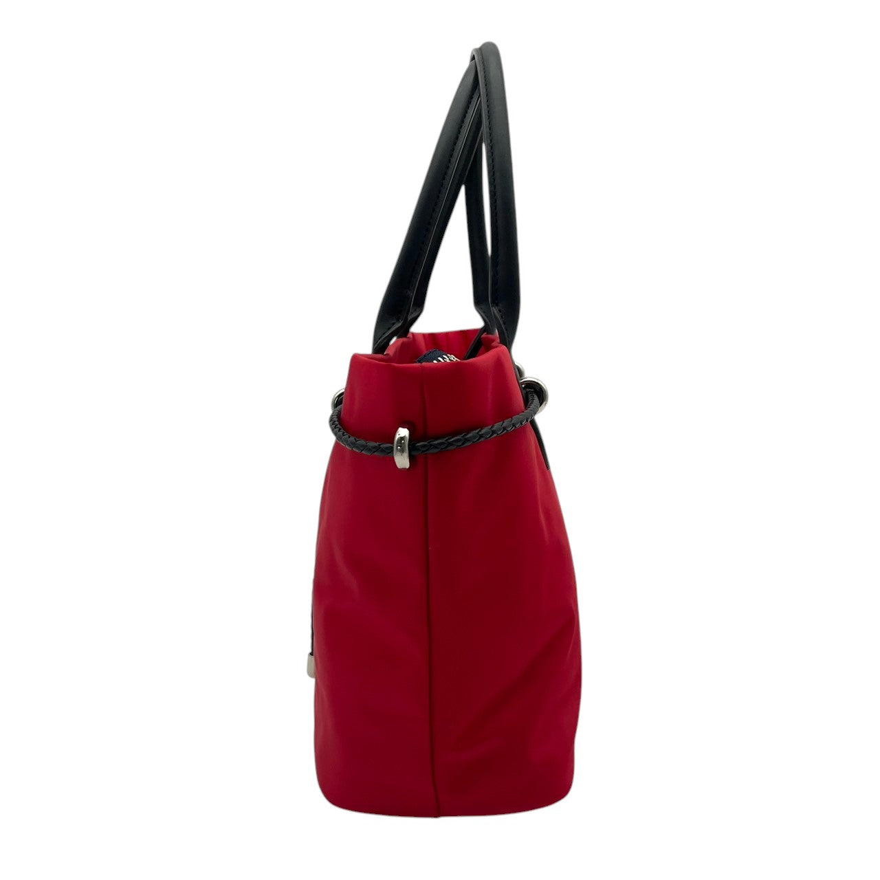 美品 agnes b. アニエスベー VOYAGE トートバッグ ナイロン×レザー レッド 赤 レディース 編み込みコード シルバー金具 上品 軽量 デイリー 通勤 お出かけ フランス フェミニン エレガント s18