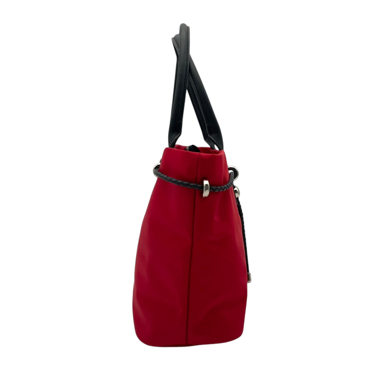 美品 agnes b. アニエスベー VOYAGE トートバッグ ナイロン×レザー レッド 赤 レディース 編み込みコード シルバー金具 上品 軽量 デイリー 通勤 お出かけ フランス フェミニン エレガント s18