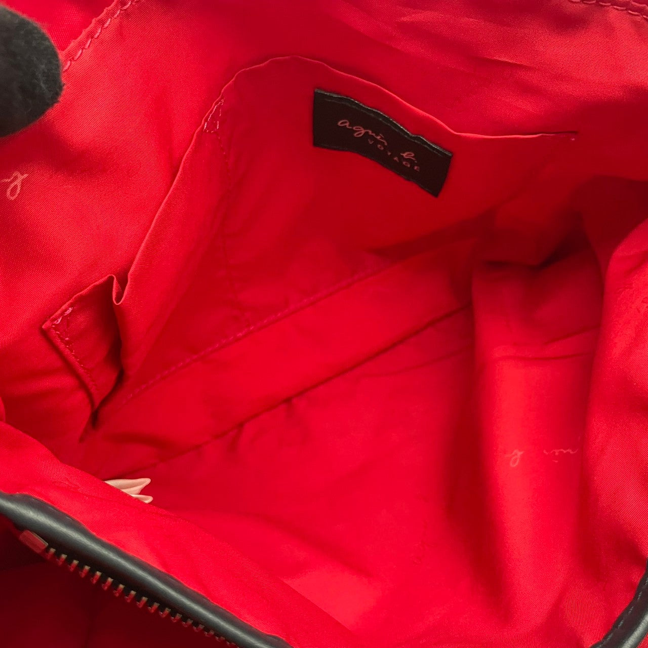 美品 agnes b. アニエスベー VOYAGE トートバッグ ナイロン×レザー レッド 赤 レディース 編み込みコード シルバー金具 上品 軽量 デイリー 通勤 お出かけ フランス フェミニン エレガント s18