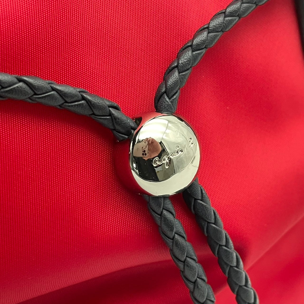 美品 agnes b. アニエスベー VOYAGE トートバッグ ナイロン×レザー レッド 赤 レディース 編み込みコード シルバー金具 上品 軽量 デイリー 通勤 お出かけ フランス フェミニン エレガント s18
