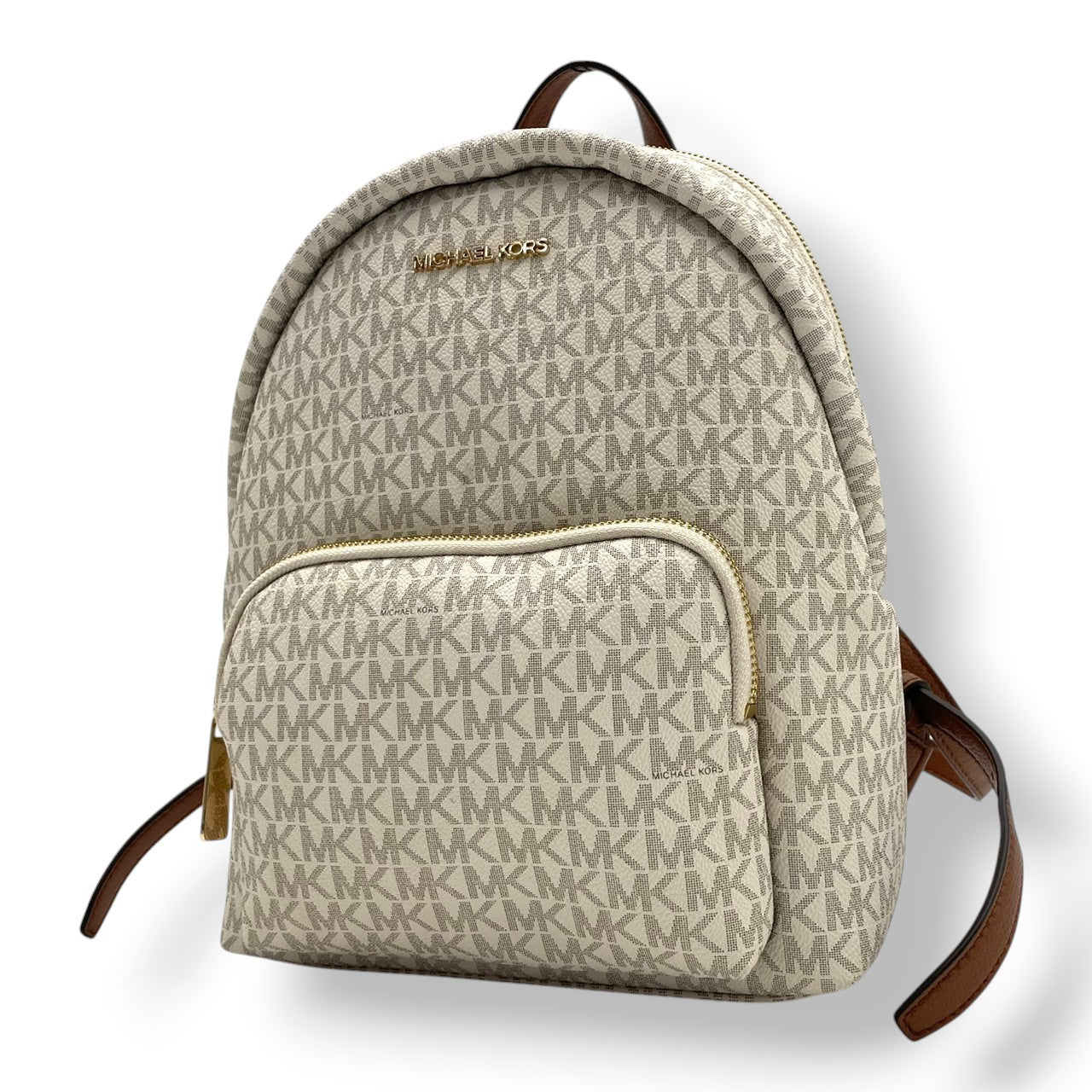 極美品 MICHAEL KORS マイケルコース Erin ミディアム リュック デイパック MKシグネチャー総柄 PVC×レザー バニラ アイボリー×ブラウン レディース ゴールド金具 上品 軽量 通勤 通学 デイリー お出かけ 人気定番 s18