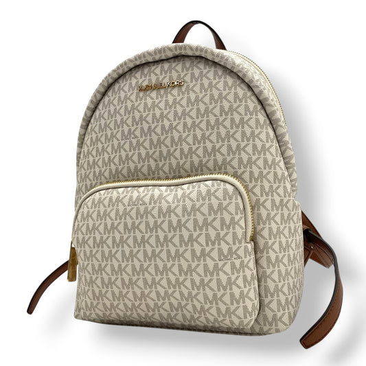 極美品 MICHAEL KORS マイケルコース Erin ミディアム リュック デイパック MKシグネチャー総柄 PVC×レザー バニラ アイボリー×ブラウン レディース ゴールド金具 上品 軽量 通勤 通学 デイリー お出かけ 人気定番 s18