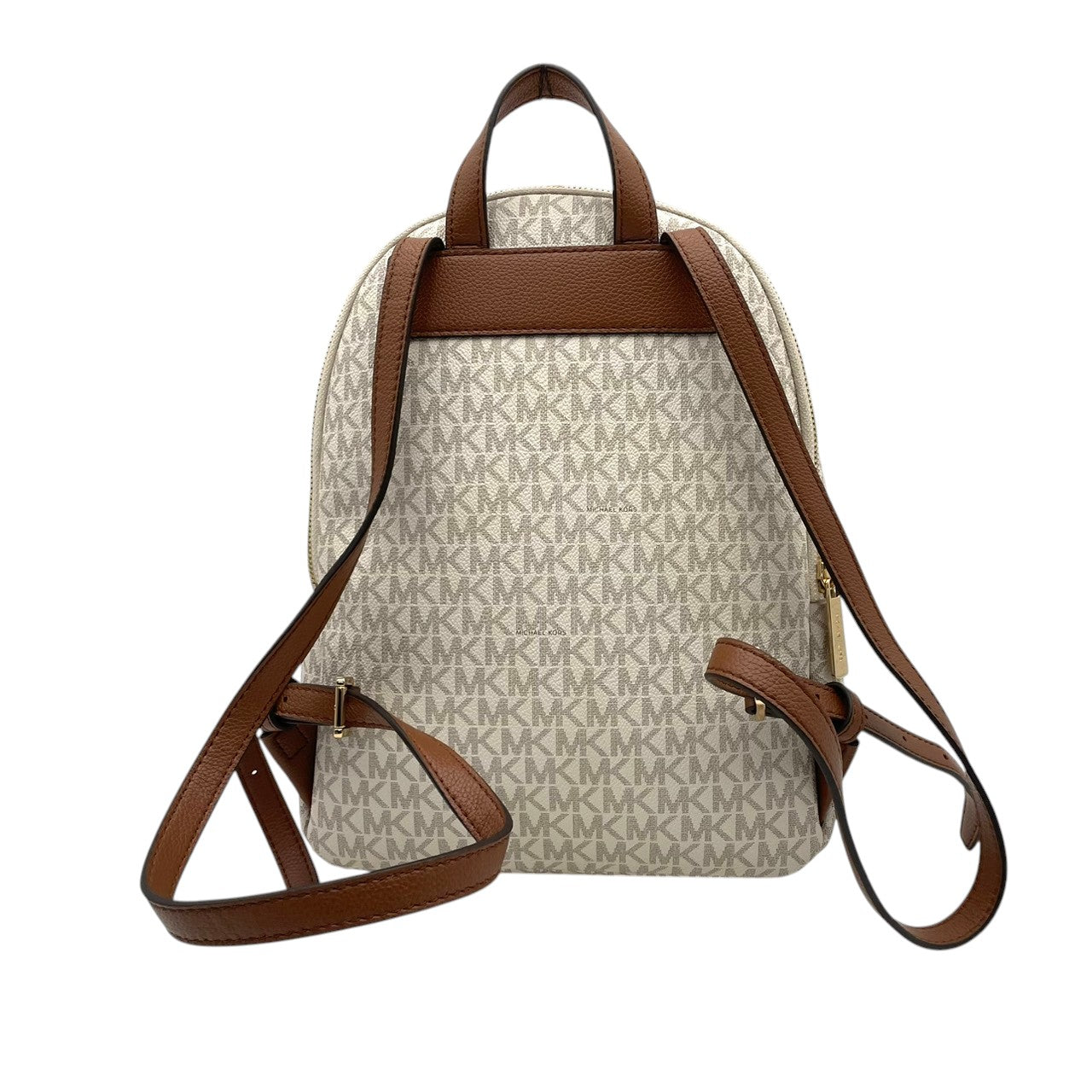 極美品 MICHAEL KORS マイケルコース Erin ミディアム リュック デイパック MKシグネチャー総柄 PVC×レザー バニラ アイボリー×ブラウン レディース ゴールド金具 上品 軽量 通勤 通学 デイリー お出かけ 人気定番 s18