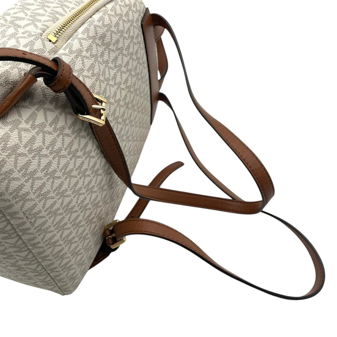 極美品 MICHAEL KORS マイケルコース Erin ミディアム リュック デイパック MKシグネチャー総柄 PVC×レザー バニラ アイボリー×ブラウン レディース ゴールド金具 上品 軽量 通勤 通学 デイリー お出かけ 人気定番 s18