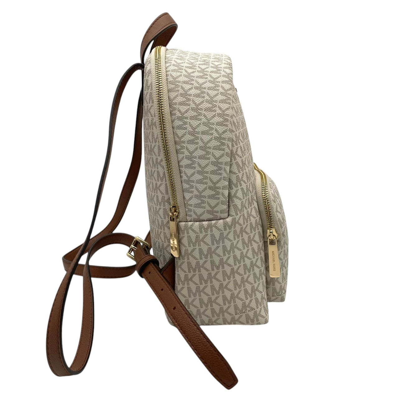 極美品 MICHAEL KORS マイケルコース Erin ミディアム リュック デイパック MKシグネチャー総柄 PVC×レザー バニラ アイボリー×ブラウン レディース ゴールド金具 上品 軽量 通勤 通学 デイリー お出かけ 人気定番 s18
