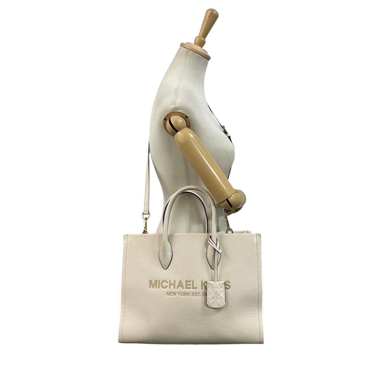 美品 MICHAEL KORS マイケルコース Mirella ラージ トートバッグ 2way レザー アイボリー ホワイト レディース ゴールド金具 エンボスロゴ MKチャーム 大容量 A4収納 通勤 上品 デイリー お出かけ s18