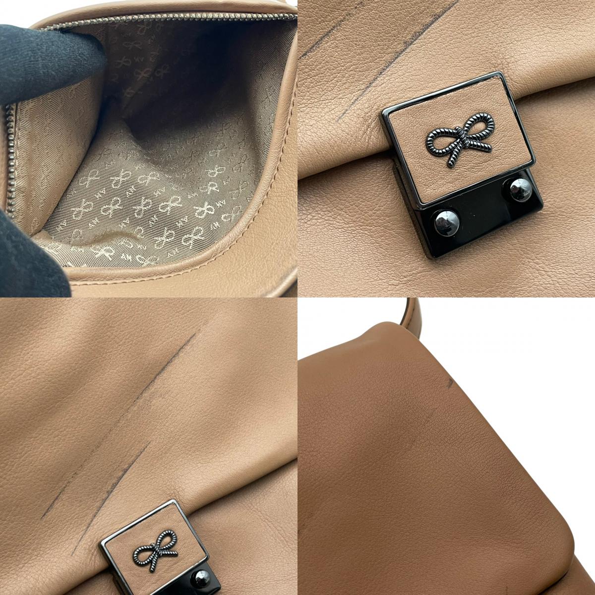 アニヤハインドマーチ ANYA HINDMARCH バッグ Carker カーカー シリーズ レザー ショルダーバッグ ハンドバッグ 手提げ 肩掛け 斜め掛け フラップ 本革 ベージュ系 ブラック バイカラー ガンメタル金具 S2