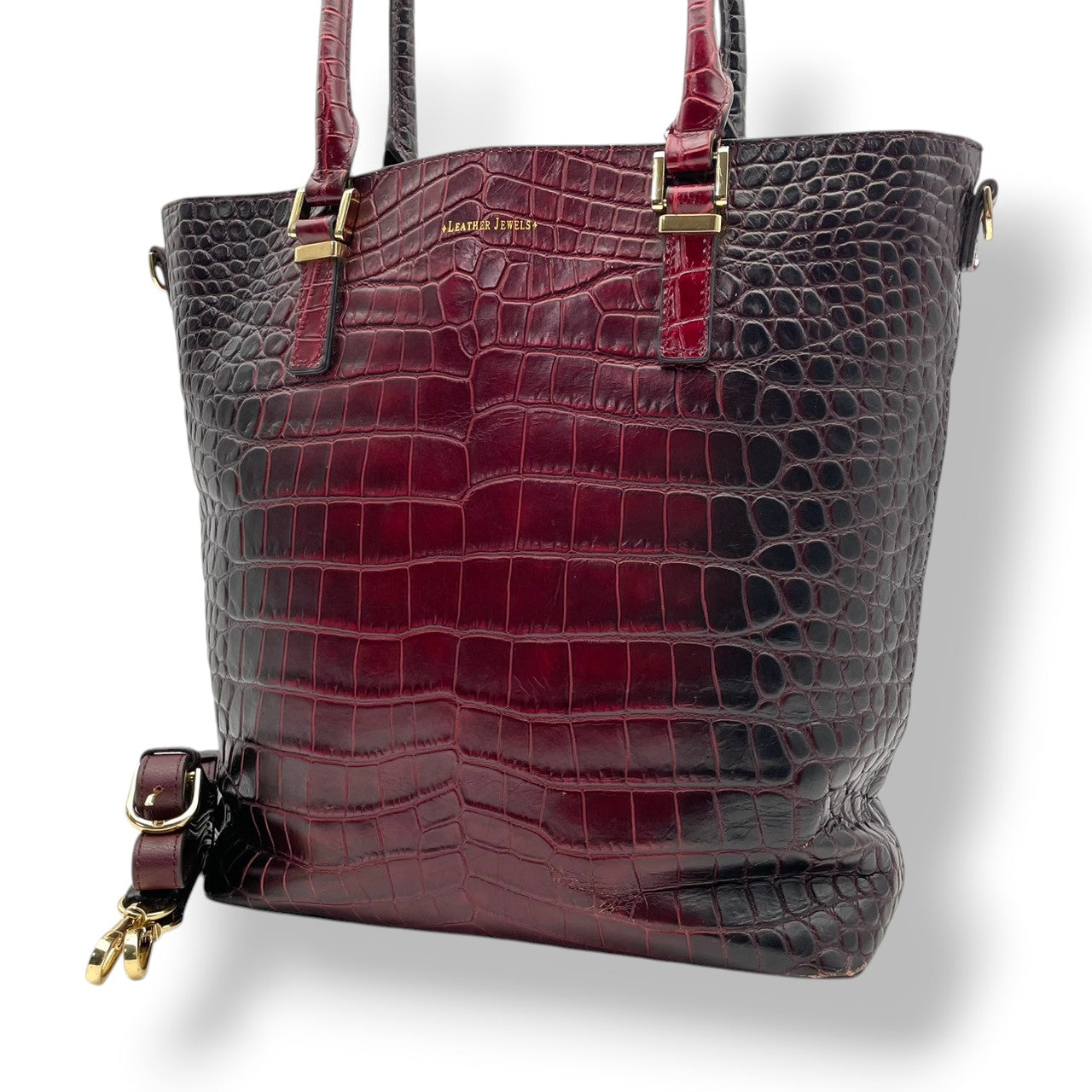 LEATHER JEWELS レザージュエルズ バッグ 2WAY トートバッグ ハンドバッグ ショルダーバッグ 手提げ 肩掛け 斜め掛け 牛革 クロコ型押し レザー ボルドー ワインレッド系 ゴールド金具 カジュアル 大容量 S2