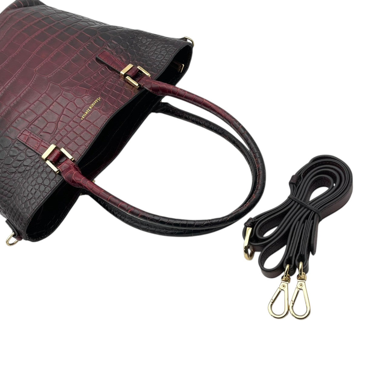 LEATHER JEWELS レザージュエルズ バッグ 2WAY トートバッグ ハンドバッグ ショルダーバッグ 手提げ 肩掛け 斜め掛け 牛革 クロコ型押し レザー ボルドー ワインレッド系 ゴールド金具 カジュアル 大容量 S2