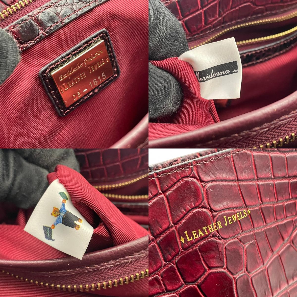 LEATHER JEWELS レザージュエルズ バッグ 2WAY トートバッグ ハンドバッグ ショルダーバッグ 手提げ 肩掛け 斜め掛け 牛革 クロコ型押し レザー ボルドー ワインレッド系 ゴールド金具 カジュアル 大容量 S2