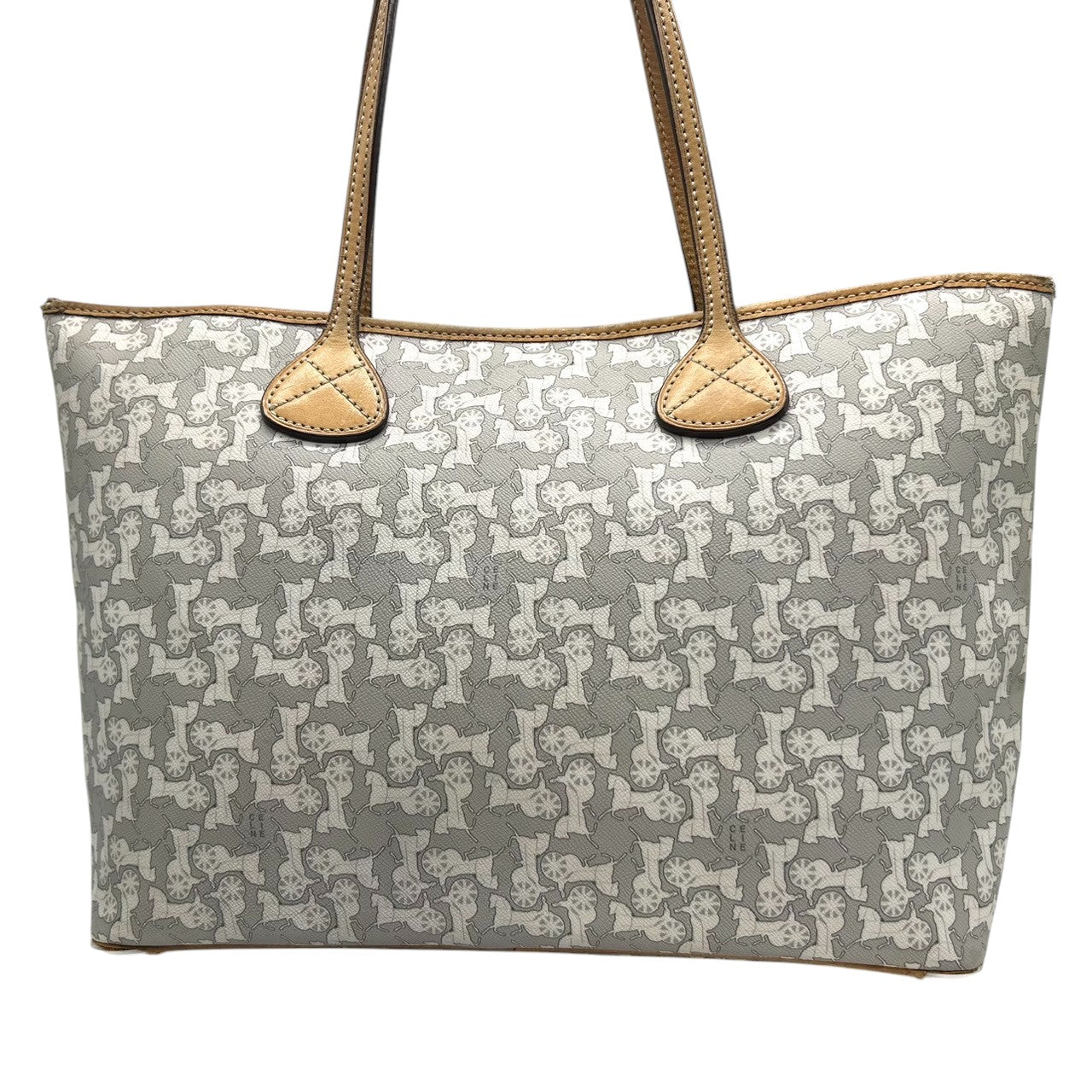 セリーヌ CELINE トートバッグ ハンドバッグ Cマカダム 馬車柄 サルキー PVC レザー グレー ビンテージ オールドセリーヌ クラシック レトロ ワンショルダー 肩掛け 自立可 ロゴプレート レディース 希少 レア 鞄 カバン デイリーユース V