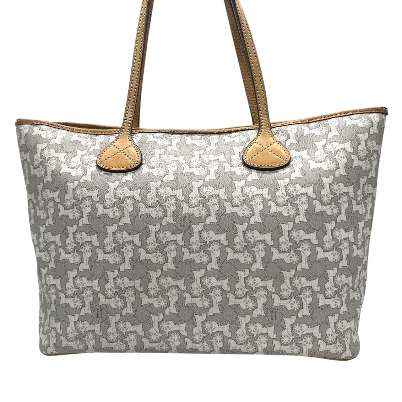 セリーヌ CELINE トートバッグ ハンドバッグ Cマカダム 馬車柄 サルキー PVC レザー グレー ビンテージ オールドセリーヌ クラシック レトロ ワンショルダー 肩掛け 自立可 ロゴプレート レディース 希少 レア 鞄 カバン デイリーユース V