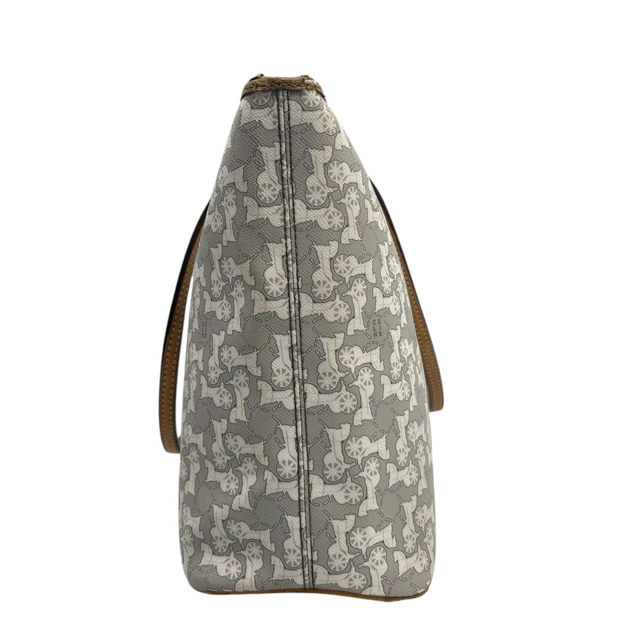 セリーヌ CELINE トートバッグ ハンドバッグ Cマカダム 馬車柄 サルキー PVC レザー グレー ビンテージ オールドセリーヌ クラシック レトロ ワンショルダー 肩掛け 自立可 ロゴプレート レディース 希少 レア 鞄 カバン デイリーユース V