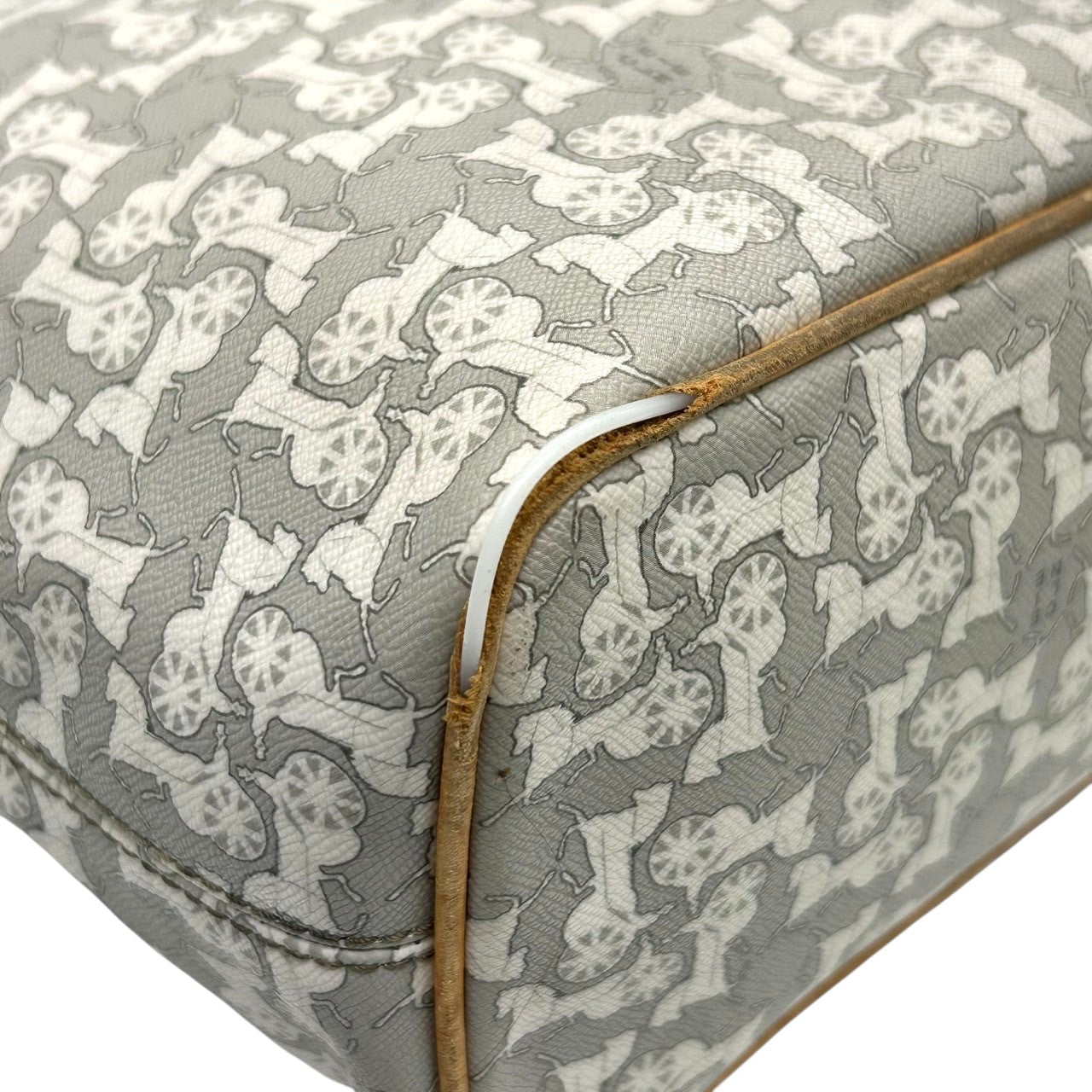 セリーヌ CELINE トートバッグ ハンドバッグ Cマカダム 馬車柄 サルキー PVC レザー グレー ビンテージ オールドセリーヌ クラシック レトロ ワンショルダー 肩掛け 自立可 ロゴプレート レディース 希少 レア 鞄 カバン デイリーユース V