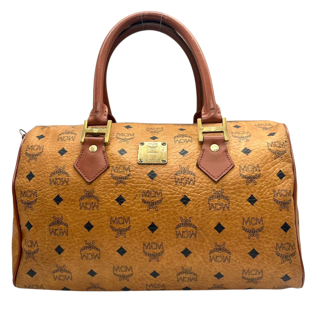 エムシーエム MCM ボストンバッグ ハンドバッグ ショルダーバッグ 2WAY ヴィセトス ロゴグラム 総柄 レザー 本革 ブラウン コニャック 斜め掛け可 肩掛け可 トラベル 旅行 レディース メンズ ユニセックス 鞄 カバン U