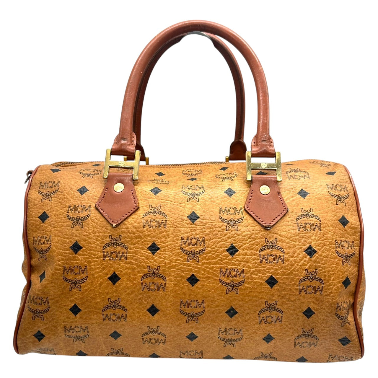 エムシーエム MCM ボストンバッグ ハンドバッグ ショルダーバッグ 2WAY ヴィセトス ロゴグラム 総柄 レザー 本革 ブラウン コニャック 斜め掛け可 肩掛け可 トラベル 旅行 レディース メンズ ユニセックス 鞄 カバン U