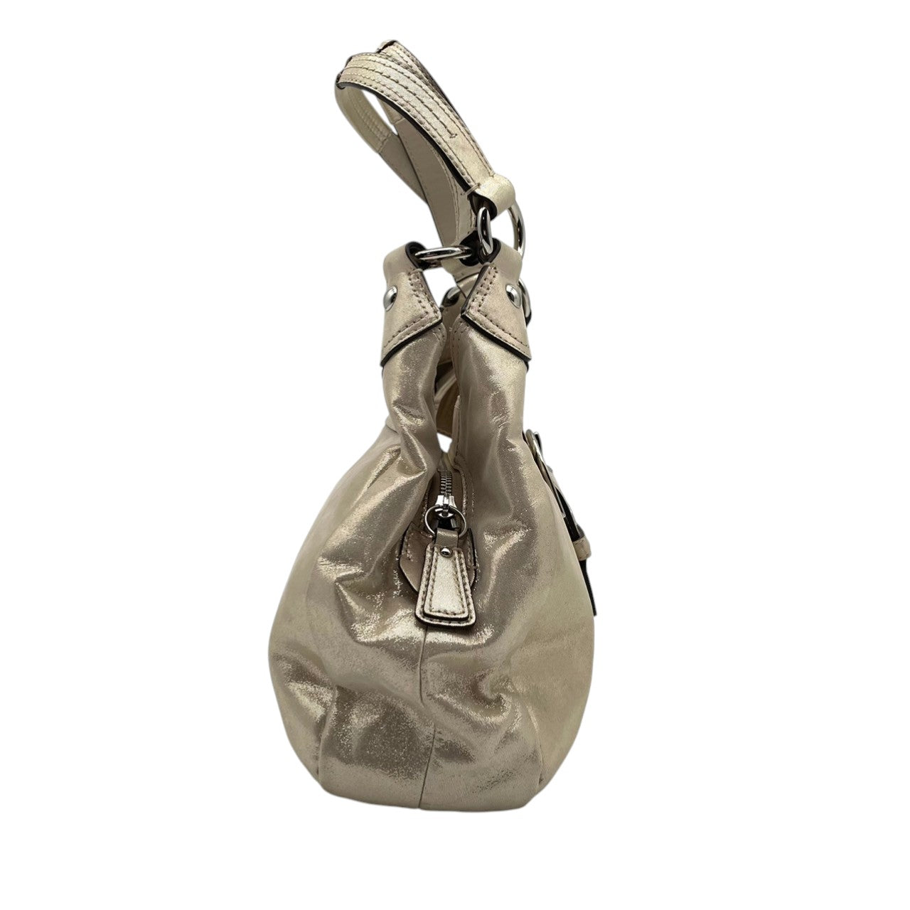 良品 コーチ COACH トートバッグ ワンショルダー シグネチャー PVC レザー アイボリー ゴールド メタリック レディース お出かけ 上品 高級 エレガント クラシック カバン 手提げ 肩掛け 鞄 普段使い レトロ シック 大人 デイリー s88