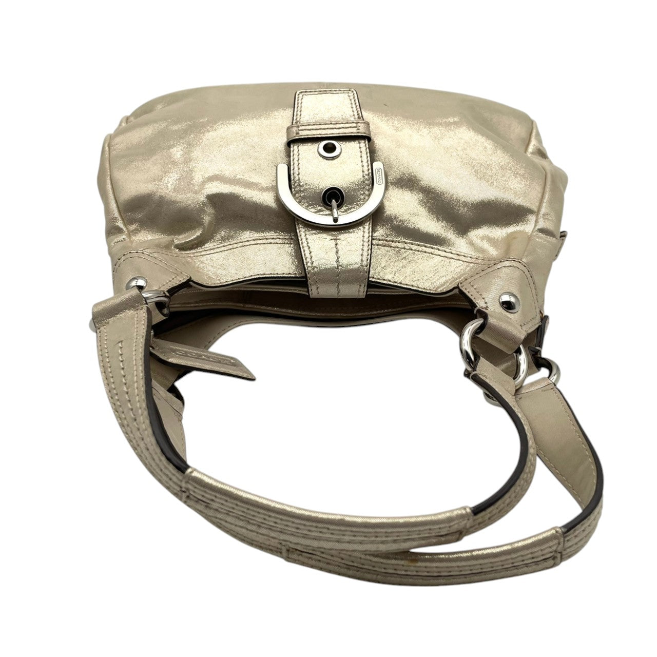 良品 コーチ COACH トートバッグ ワンショルダー シグネチャー PVC レザー アイボリー ゴールド メタリック レディース お出かけ 上品 高級 エレガント クラシック カバン 手提げ 肩掛け 鞄 普段使い レトロ シック 大人 デイリー s88