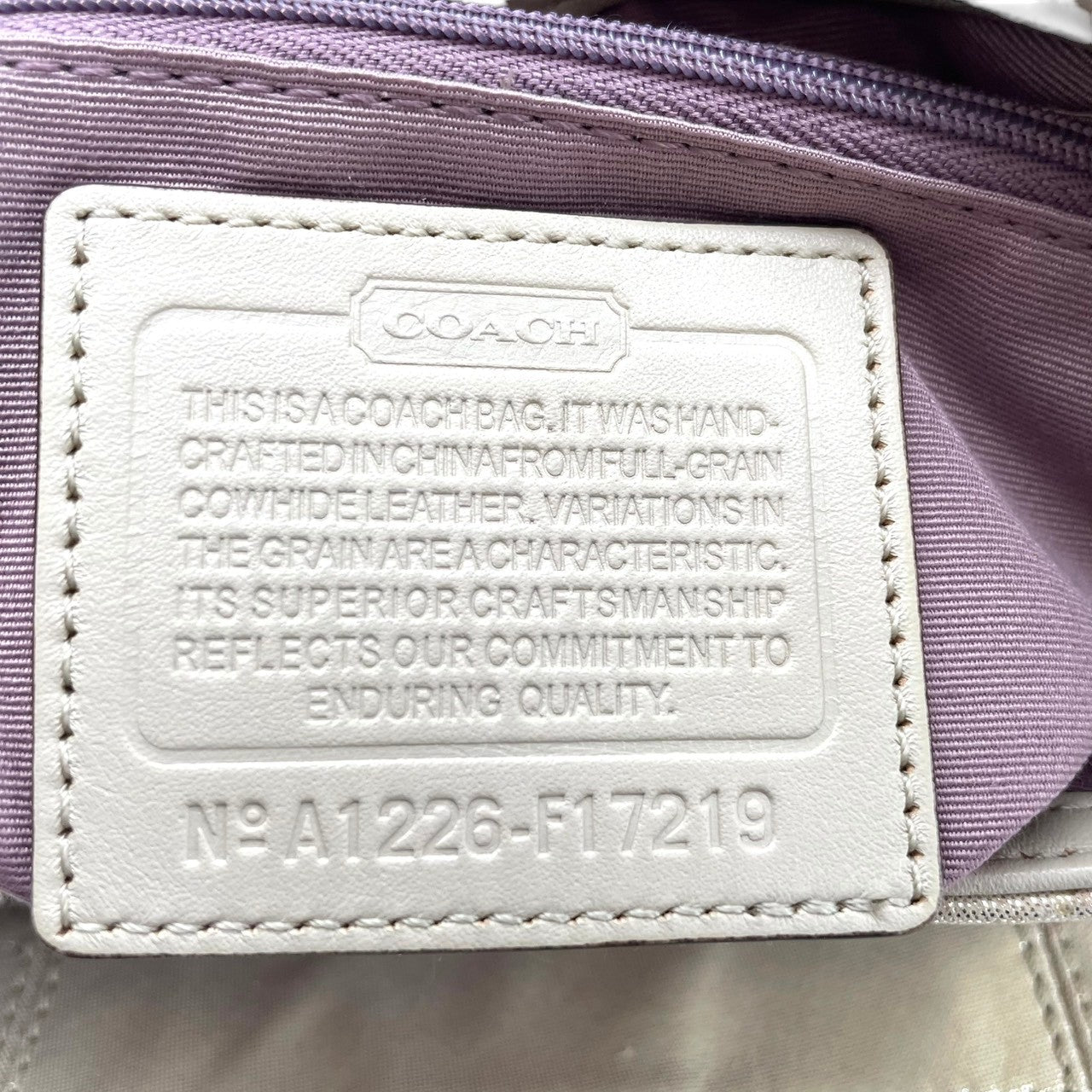 良品 コーチ COACH トートバッグ ワンショルダー シグネチャー PVC レザー アイボリー ゴールド メタリック レディース お出かけ 上品 高級 エレガント クラシック カバン 手提げ 肩掛け 鞄 普段使い レトロ シック 大人 デイリー s88