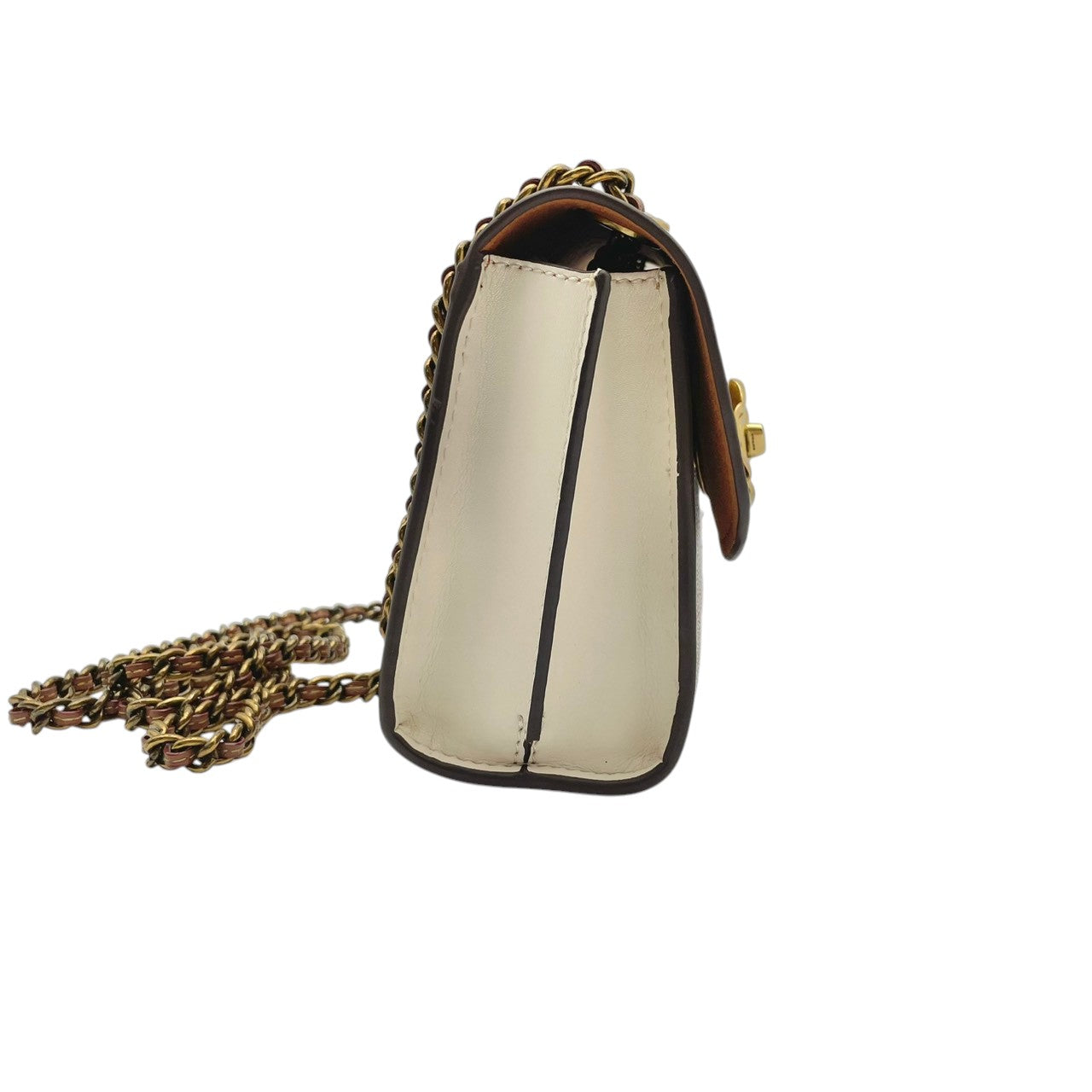 美品 コーチ COACH ショルダーバッグ ミニポシェット チェーン クロスボディ シグネチャー ハート PVC レザー ホワイト ブラウン 白 茶 エレガント クラシック カジュアル デート 旅行 トラベル レディース 斜め掛け可 鞄 U7