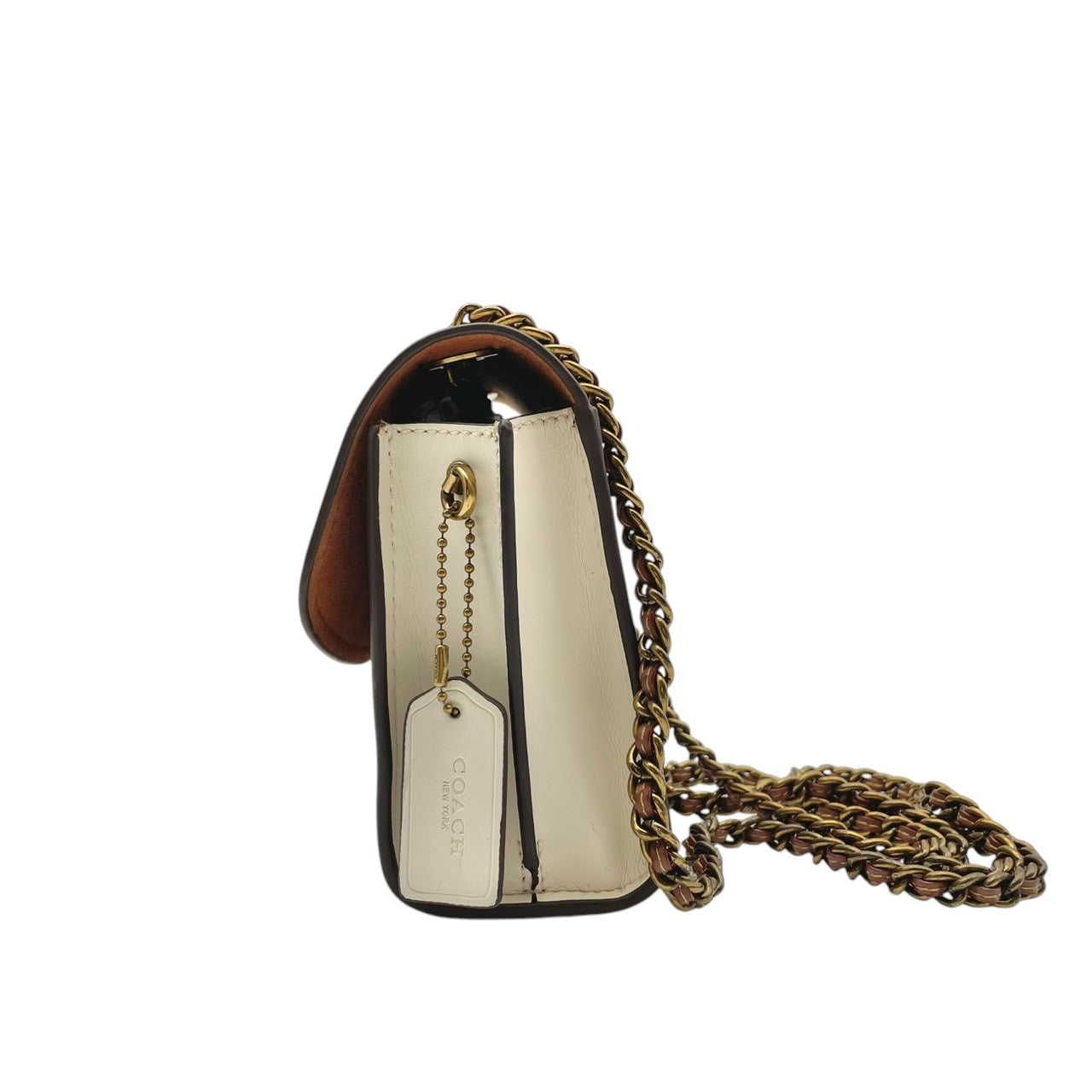 美品 コーチ COACH ショルダーバッグ ミニポシェット チェーン クロスボディ シグネチャー ハート PVC レザー ホワイト ブラウン 白 茶 エレガント クラシック カジュアル デート 旅行 トラベル レディース 斜め掛け可 鞄 U7
