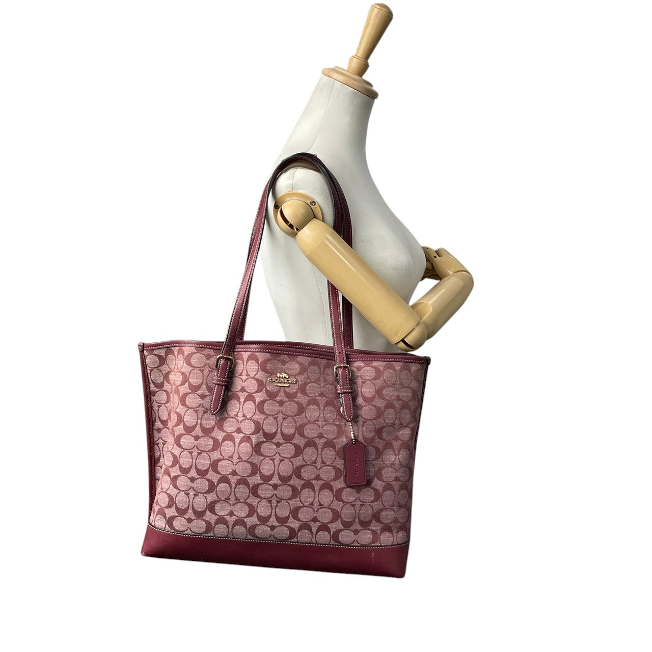 良品 コーチ COACH トートバッグ ハンドバッグ キャンバス レザー レッド 赤 シグネチャー エレガント クラシック カジュアル ビジネス お出かけ 普段使い 通勤 通学 デート トラベル 旅行 大容量 A4収納 レディース 自立可 鞄 U9