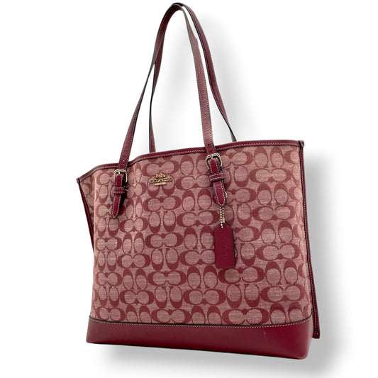 良品 コーチ COACH トートバッグ ハンドバッグ キャンバス レザー レッド 赤 シグネチャー エレガント クラシック カジュアル ビジネス お出かけ 普段使い 通勤 通学 デート トラベル 旅行 大容量 A4収納 レディース 自立可 鞄 U9
