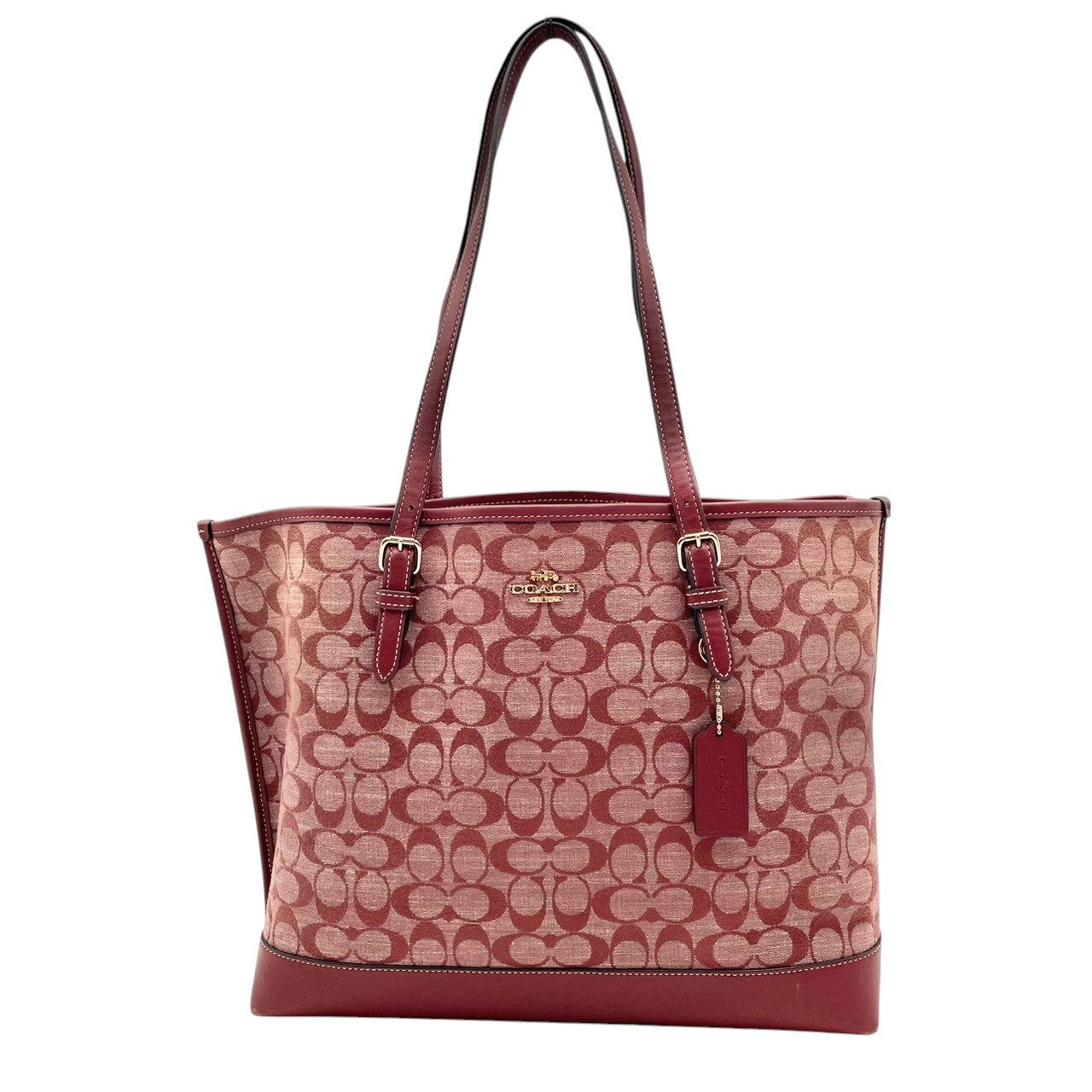 良品 コーチ COACH トートバッグ ハンドバッグ キャンバス レザー レッド 赤 シグネチャー エレガント クラシック カジュアル ビジネス お出かけ 普段使い 通勤 通学 デート トラベル 旅行 大容量 A4収納 レディース 自立可 鞄 U9