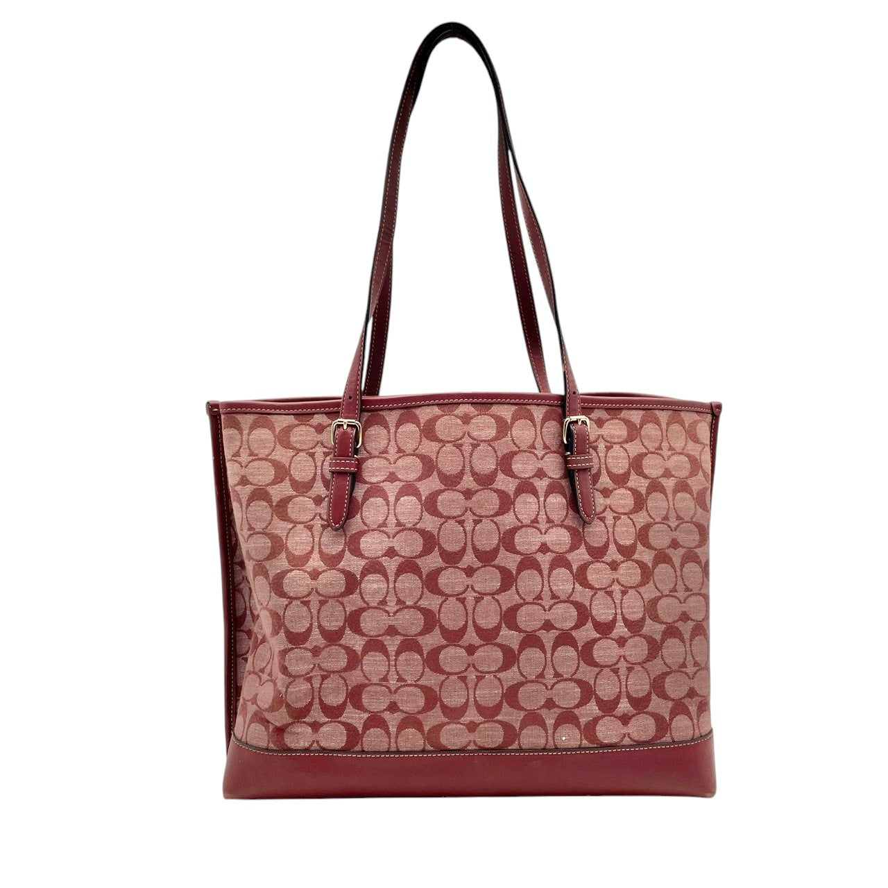 良品 コーチ COACH トートバッグ ハンドバッグ キャンバス レザー レッド 赤 シグネチャー エレガント クラシック カジュアル ビジネス お出かけ 普段使い 通勤 通学 デート トラベル 旅行 大容量 A4収納 レディース 自立可 鞄 U9