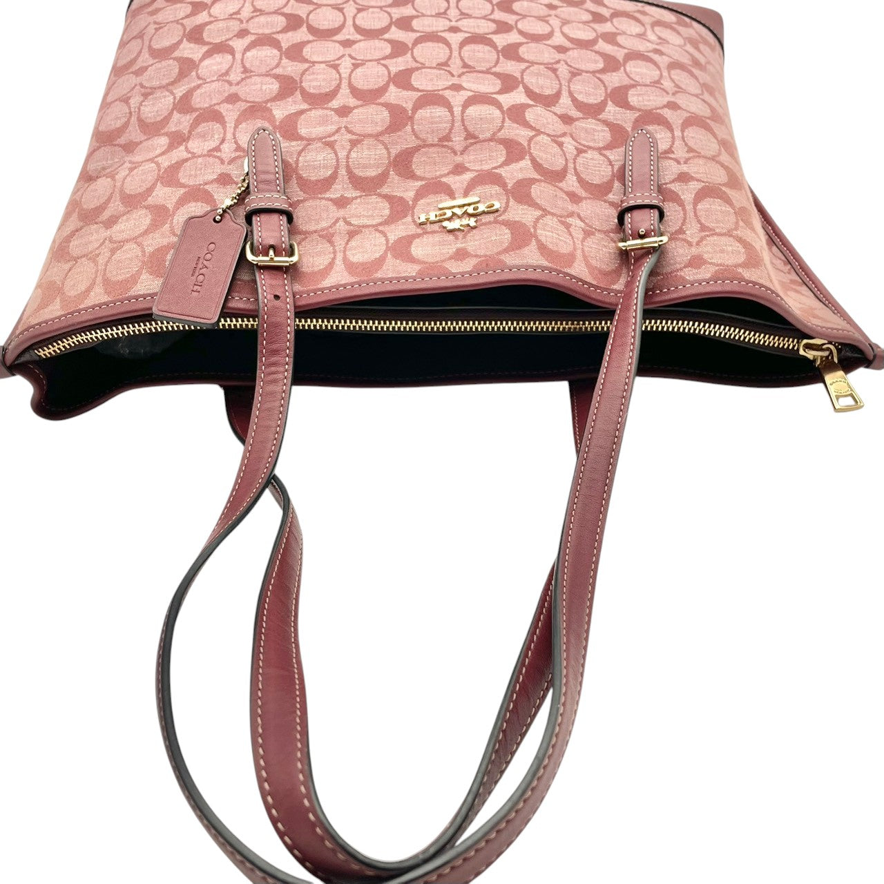 良品 コーチ COACH トートバッグ ハンドバッグ キャンバス レザー レッド 赤 シグネチャー エレガント クラシック カジュアル ビジネス お出かけ 普段使い 通勤 通学 デート トラベル 旅行 大容量 A4収納 レディース 自立可 鞄 U9