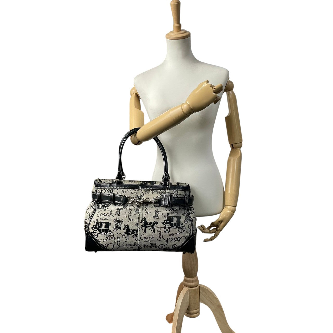 美品 コーチ COACH トートバッグ ワンショルダー ハンドバッグ シグネチャー キャンバス レザー グレー ブラック 黒 エレガント カジュアル ビジネス 通勤 通学 お出かけ 普段使い トラベル 旅行 大容量 レディース 自立可 肩掛け 鞄 S92